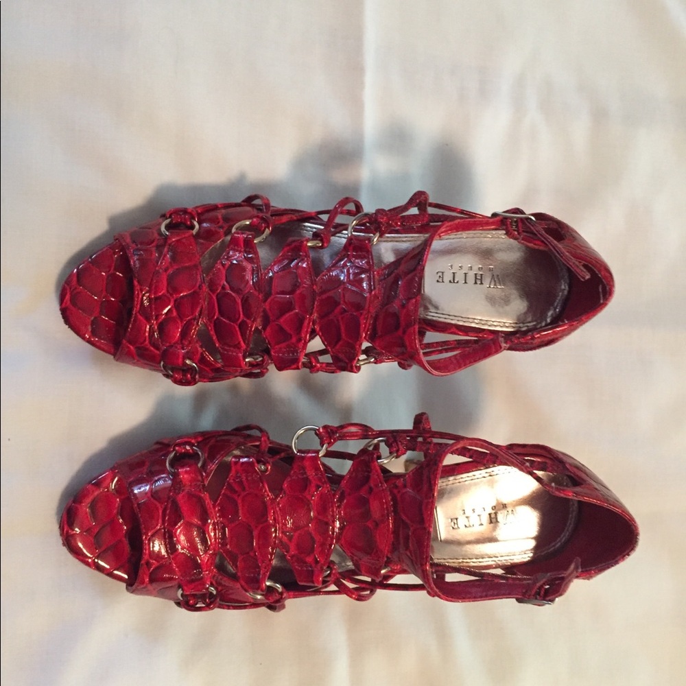 WHBM Red Snake Skin high heels. Style Name Kelly